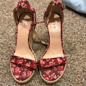 Tahari Red Floral Espadrille Wedges with Ankle Strap